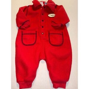 Pro Sport Fleece Jumpsuit Red Pockets Cozy Warm Kids Size 3/6‎ Months